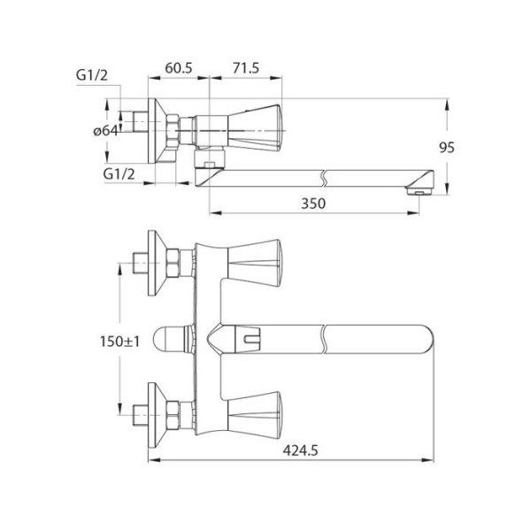 Смеситель для ванны с длинным изливом с керамическим дивертором IDDIS Bounce BOUSBL2i10WA, хром
